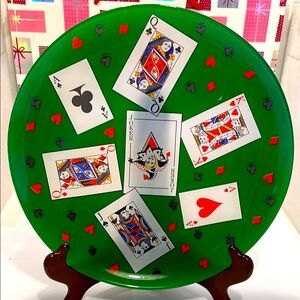 Vintage LARGE Luminarc Green Playing Cards Decorative Plate